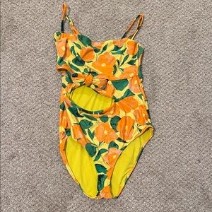 Aerie Yellow and Orange Floral One Piece Swimsuit